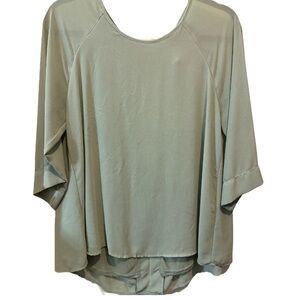 Bobeau Women’s Pistachio Mint Green Dressy 3/4 Sheer Sleeve Flowy Top Blouse